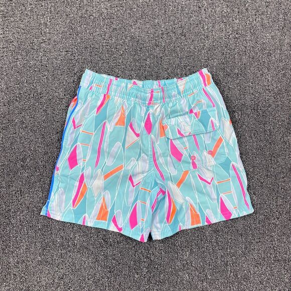 Vineyard Vines Boys Swim Trunks Aqua And Orange Waves Size 7 - Picture 5 of 6